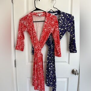 **Classic DVF Wrap Dresses - Red (Size 0) & Purple (Size 2)**